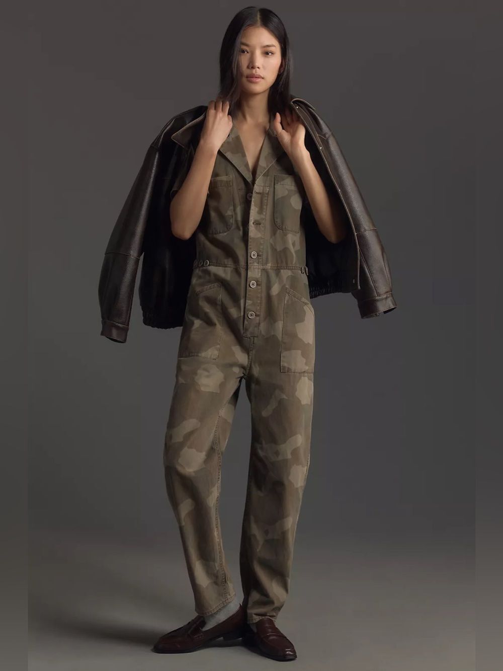 Pistola Grover Khaki Green Camo Straight Leg Utility Jumpsuit Size Medium